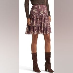 Ralph Lauren Georgette Crinkle Skirt Mauve Floral NWT